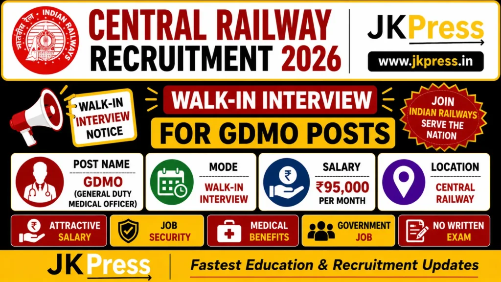 Central Railway Recruitment 2026 Walk-in Interview for GDMO Posts, Salary ₹95,000
