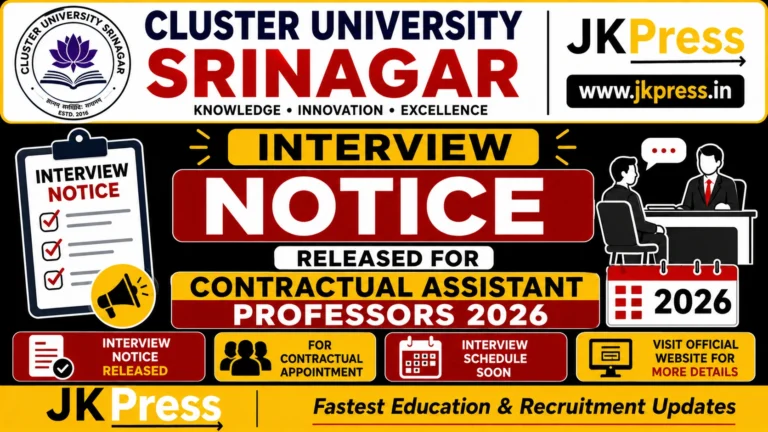 Cluster University Srinagar Interview Notice Released for Contractual Assistant Professors 2026