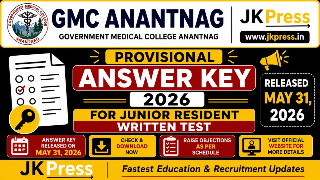 GMC Anantnag Provisional Answer Key 2026 Released for Junior Resident Written Test