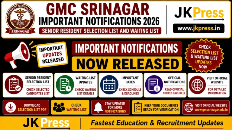 GMC Srinagar Important Notifications 2026 Senior Resident Selection List and Waiting List Updates Released