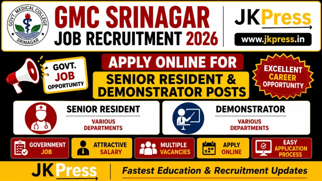 GMC Srinagar Job Recruitment 2026 Apply Online for Senior Resident & Demonstrator Posts