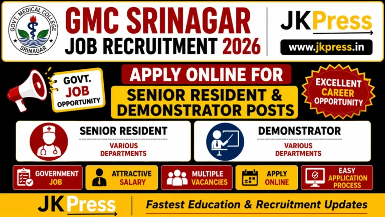 GMC Srinagar Job Recruitment 2026 Apply Online for Senior Resident & Demonstrator Posts