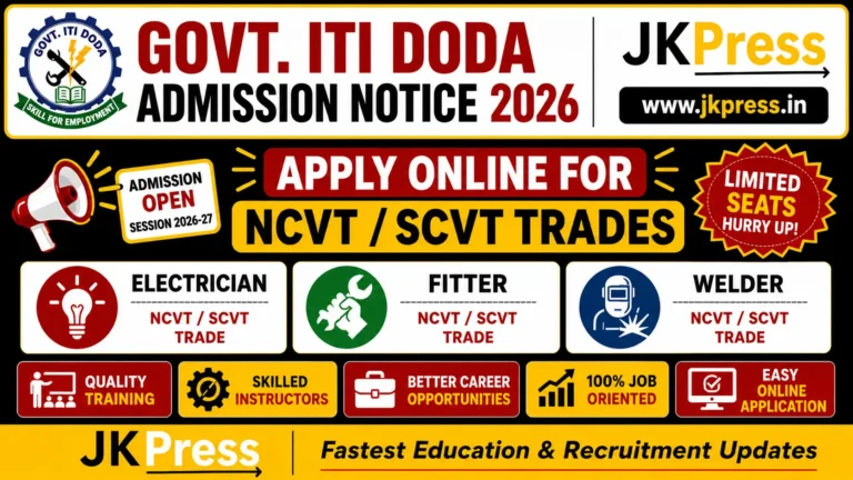 Govt. ITI Doda Admission Notice 2026 Apply Online for NCVTSCVT Trades