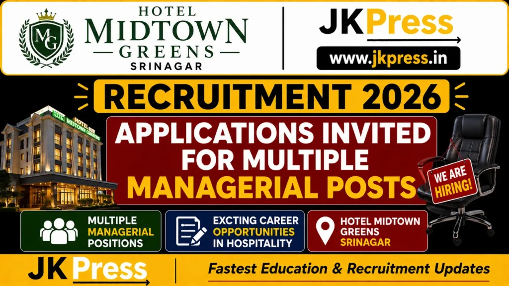 Hotel Midtown Greens Srinagar Recruitment 2026 Applications Invited for Multiple Managerial Posts
