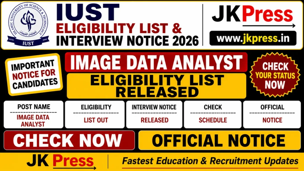 IUST Eligibility List & Interview Notice 2026 Released for Image Data Analyst Post