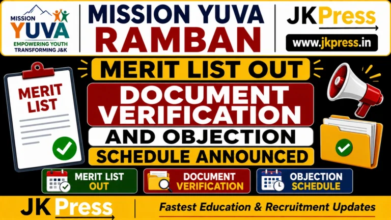 Mission YUVA Ramban Merit List Out, Document Verification and Objection Schedule Announced