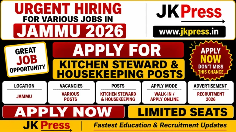 URGENT HIRING for Various Jobs in Jammu 2026 Apply for Kitchen Steward & Housekeeping Posts